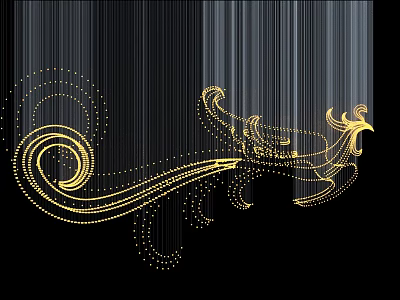 Elegant Crystal Chandelier With Golden Curved Lines And Dotted Decorations On Black Background 3d model