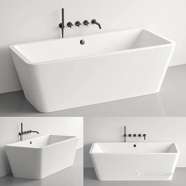 Modern White Freestanding Bathtub With Black Faucet And Minimalist Design 3d model 