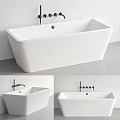 Modern White Freestanding Bathtub With Black Faucet And Minimalist Design