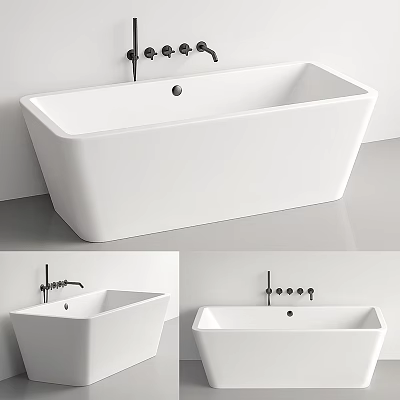 Modern White Freestanding Bathtub With Black Faucet And Minimalist Design 3d model