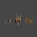 Wooden Wagon And Cart With Canvas Cover And Pillows On Dark Background