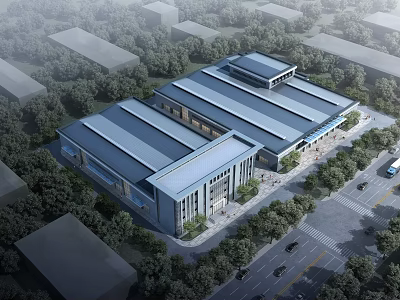 Bird's-eye view of modern factory building 3d model