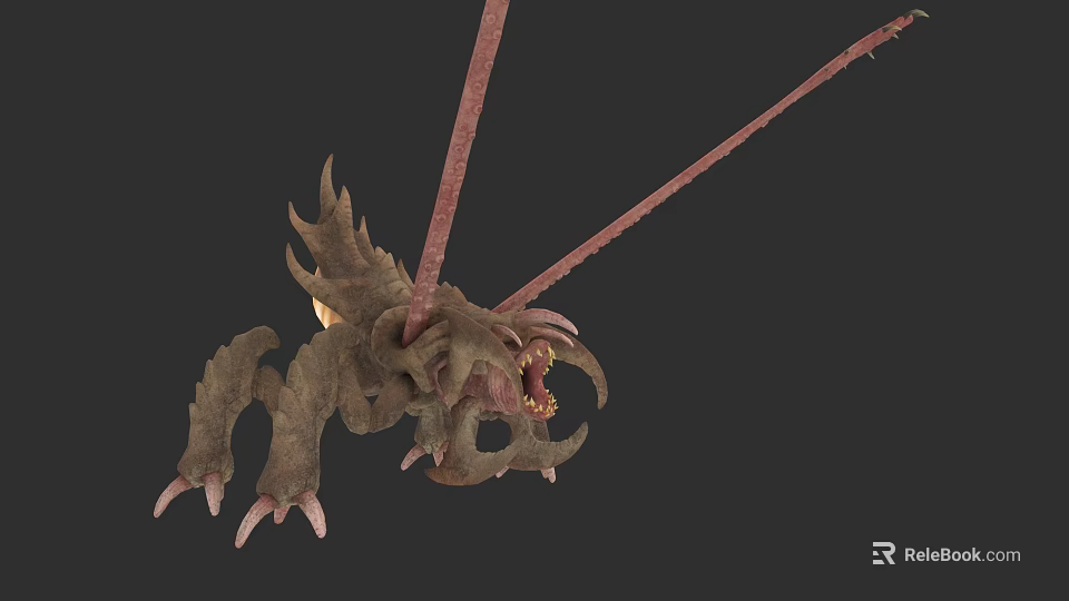 Game and Movie Monster Character With Long Antennae Sharp Claws Open Mouth 3d model 