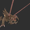 Game and Movie Monster Character With Long Antennae Sharp Claws Open Mouth