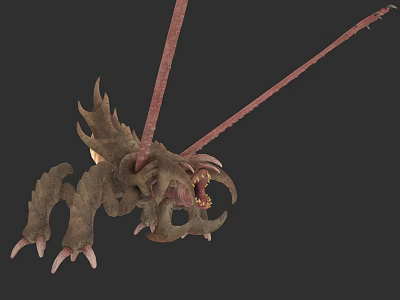 Game and Movie Monster Character With Long Antennae Sharp Claws Open Mouth 3d model