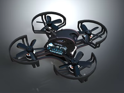 Advanced Electronic Drone With Four Propellers Black Body And Control Panel 3d model