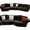 Dark Colored Modular Sofa With Orange White Checkered Gray Cushions And Modern Design 3d model