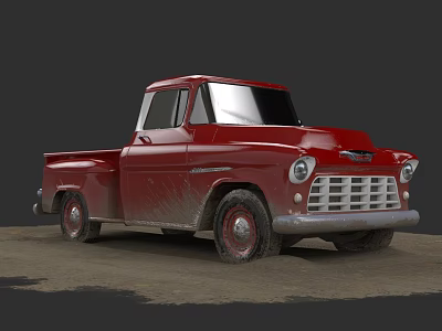 Vintage Red Pickup Truck With Muddy Exterior And Classic Design Details 3d model