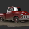 Vintage Red Pickup Truck With Muddy Exterior And Classic Design Details