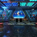 Modern KTV Interior Design With Colorful Ceiling Lighting Sofas And Coffee Tables 3d model