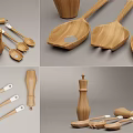 Wooden Kitchen Utensils Set Including Spoons Spatulas And Pepper Grinders 3d model