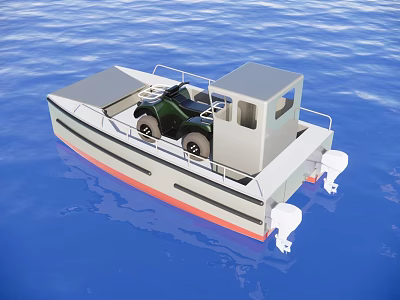 Yacht With Off Road Vehicle On Deck And Cabin Sailing In Blue Water 3d model
