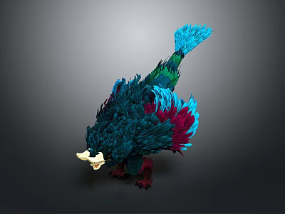 Game Movie Character Mythical Creature With Colorful Blue Green Red Feathers And White Horns Design 3d model