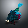 Game Movie Character Mythical Creature With Colorful Blue Green Red Feathers And White Horns Design