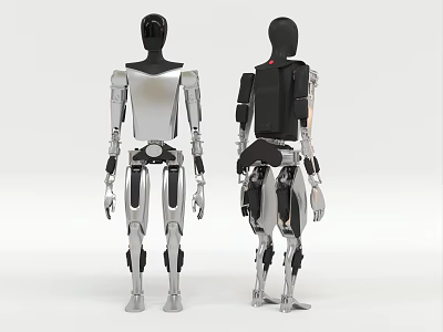 Smart Robots Back View With Mechanical Structure Silver And Black Components 3d model