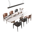 Rock Board Dining Table Long Dining Table Leather Dining Chair Single Chair Chandelier Books Jewelry Ornaments 3d model