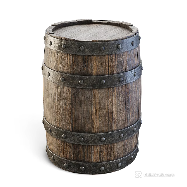 Wine Bottle and Wine Glass with Vintage Wooden Barrel Decorative Setup 3d model 