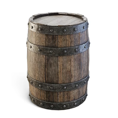 Wine Bottle and Wine Glass with Vintage Wooden Barrel Decorative Setup 3d model