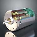 Electric Motor Internal Structure Cross Section View With Coils Rotor And Metallic Housing