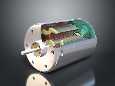 Electric Motor Internal Structure Cross Section View With Coils Rotor And Metallic Housing 3d model