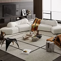 Modern Stylish Sofa And Coffee Table Set With Plush White Upholstery And Unique Design Decor