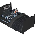 Black Kids Bed With Star Wars Theme Headboard And Space Stars Bedding