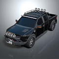 Black Pickup Truck With Roof Rack Lights Front Bumper And Off Road Tires