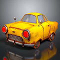 Vintage Yellow Small Car With Rusty Exterior Red Headlights And Classic Design