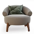 Modern Single Sofa Fabric Upholstered With Curved Armrest Green Cushion And Wooden Legs