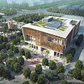 Modern Community Building With Green Roof And Wooden Facade Surrounded By Trees In Urban Area