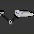 Modern Computer Tech Mechanical Arm Device With White Black Body Blue Logo And LED Indicators
