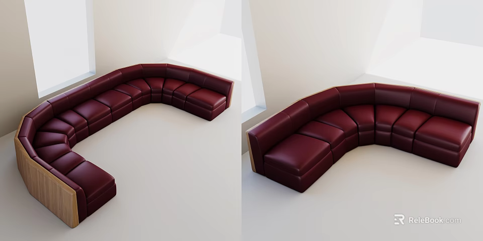 Modern Burgundy Leather Curved Sofa Design For Stylish Living Room Interiors 3d model 