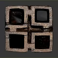 Rustic Geometric Cube Sculpture With Four Square Compartments And Textured Surface