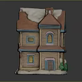 Two Story Gingerbread House Building with Snow on Roof and Christmas Decorated Windows and Wreaths