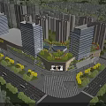 Modern Commercial Complex Featuring High Rise Buildings Rooftop Gardens and Public Plaza