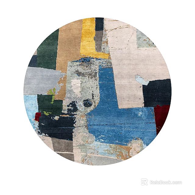 Colorful Round Rug Featuring Abstract Patchwork Design And Various Color Hues 3d model
