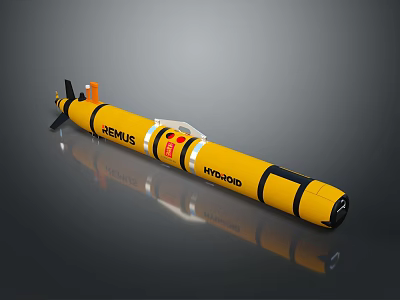 Yellow Underwater Weapon With HYDRO And AREUS Markings Streamlined Design And Red Indicators 3d model