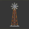 Detailed Windmill Model With Metal Blades And Orange Tower Frame Base