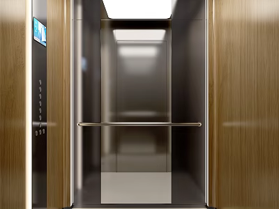 Modern Elevator Interior With Wooden Panels Metal Handrail And Control 3d model