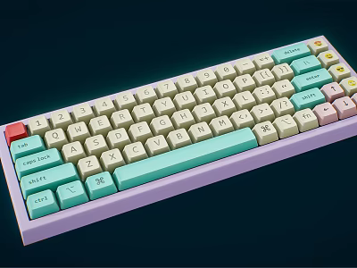 Colorful Pastel Mechanical Keyboard with Ergonomic Layout for Computer Use 3d model