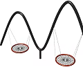 Outdoor Playground Equipment With Black Curved Frame And Red Circular Net Swings