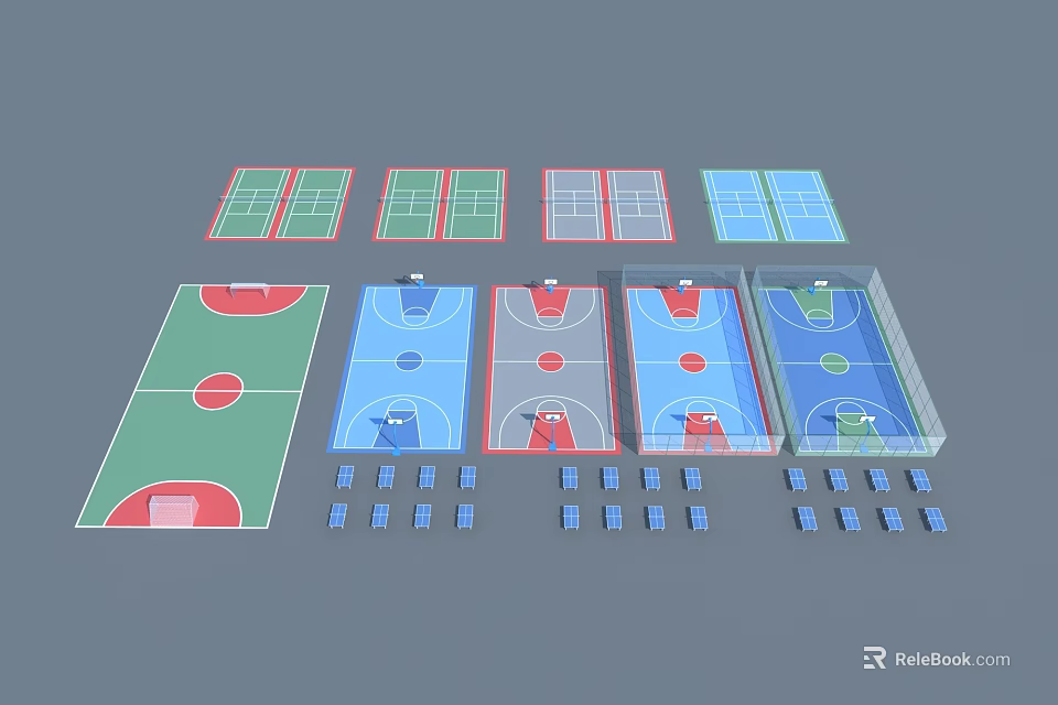 Basketball Gym Court Designs With Colorful Surfaces And Multiple Layout Options 3d model 