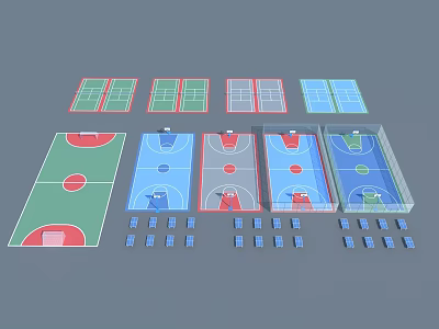 Basketball Gym Court Designs With Colorful Surfaces And Multiple Layout Options 3d model
