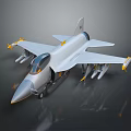 Computer Generated 3D Fighter Jet Model with Silver Body and Yellow Components 3d model