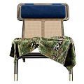 Modern Mesh Lounge Chairs With Blue Cushions Metal Frames And Patterned Blanket 3d model