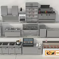 Back Kitchen Equipment Skewers Freezer Operating Table Shelf Stove Fryer Sink Freezer Range Hood 3d model