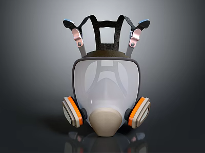 Firefighting Equipment Gas Mask with Adjustable Head Straps Transparent Face Shield and Orange Filters 3d model