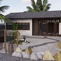 Karesansui Japanese Garden Design With Raked Gravel Stones Bamboo Fences And Wooden Accents