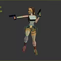 3D Low Poly Woman Model With Red Hair Blue Top Brown Shorts Holding Dual Guns