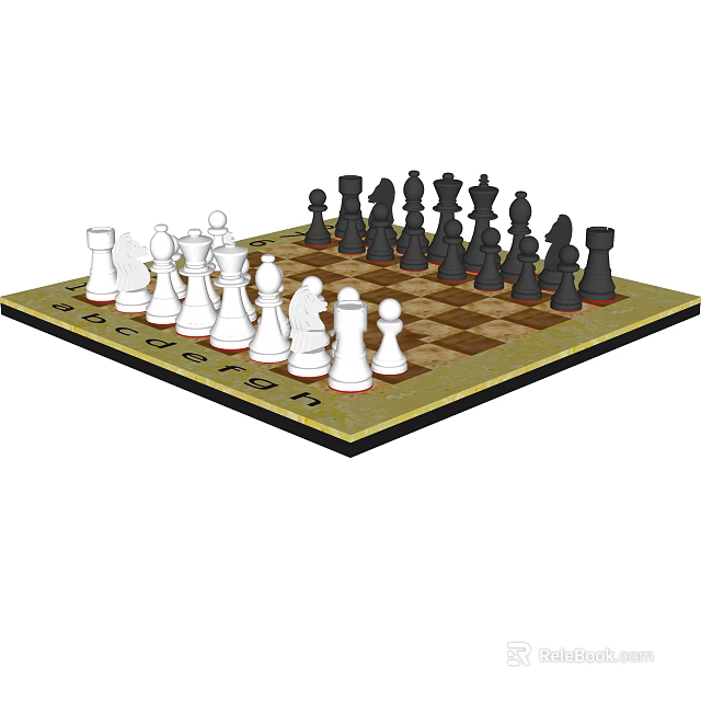 Decorative Chessboard Ornament Set With Black And White Chess Pieces 3d model 